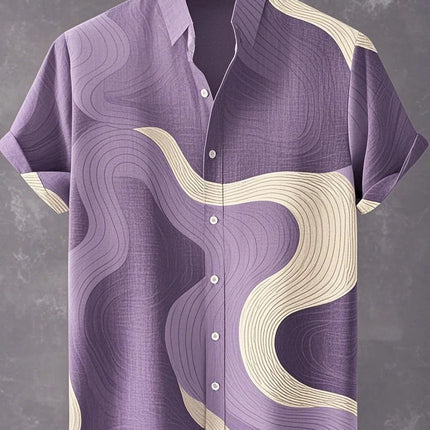 Chemise à manches longues et col montant pour homme, nouvelle collection printemps-automne, imprimée en 3D, rayures irrégulières