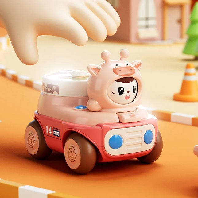 Baby Puzzle Cartoon Toy Car with Multiple Gameplay Modes Inertia Sliding Face Chang Whistl Small Car Children Time Cognition Toy