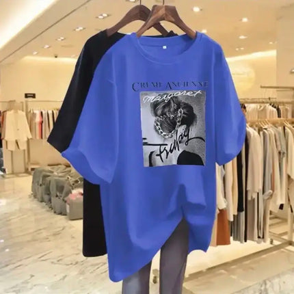 Summer Chic People Printing Short Sleeve T-shirts Women Casual Loose All-match Top Tee Office Lady Pure Cotton Basic Pullovers