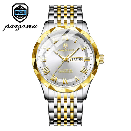 PAAZOMU Sport Original Men Clock Quartz Date Week Luxury Man Wristwatch Waterproof Luminous Stainless Steel Men's Watches Reloj