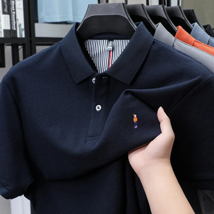 100% Cotton High-End Brand Men's Short Sleeve Polo Shirt with Cartoon Character Embroidery - New Summer Comfortable, Breathable Fashion T-shirt