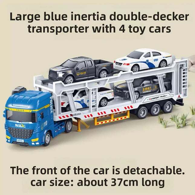 1set- child inertia engineering trailer model toy simulation  double deck tractor  transport door Engineering vehicle model gift