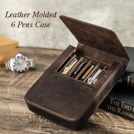 CONTACT'S FAMILY Handmade Fountain Pen Case Genuine Leather Holder Pencil Pouch Retro Pen Box Organizer School Office Men Women