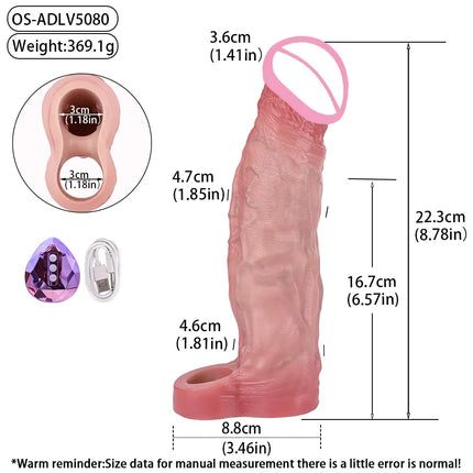 ORALSX Remote Control Vibration Penis Extension Cock Sleeve Silicone Reusable Condom For Men Sex Toys Penis Enlargement Adult 18