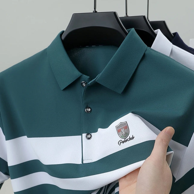 High end brand embossed men short sleeve polo shirt fashion stripe color blocked summer ice silk breathable luxury Paul T-shirt