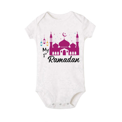 My First Eid Printed Baby Romper Newborn Islamic Muslim Holiday Outfit Eid Ramadan Infant Short Sleeve Romper Toddler Jumpsuit