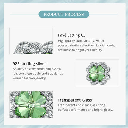 Bamoer 925 Sterling Silver Green Transparent Clover Beads The Tree of Life Family Pendant Plant Charms for Women Necklace DIY