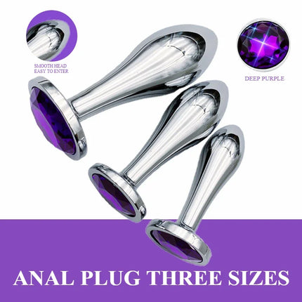 Metal Drop Anal Plug For Women Stainless Steel Three Sizes Jewel Base Butt Plug G-point Massage Adult Sex Toys Male/Famale Gay