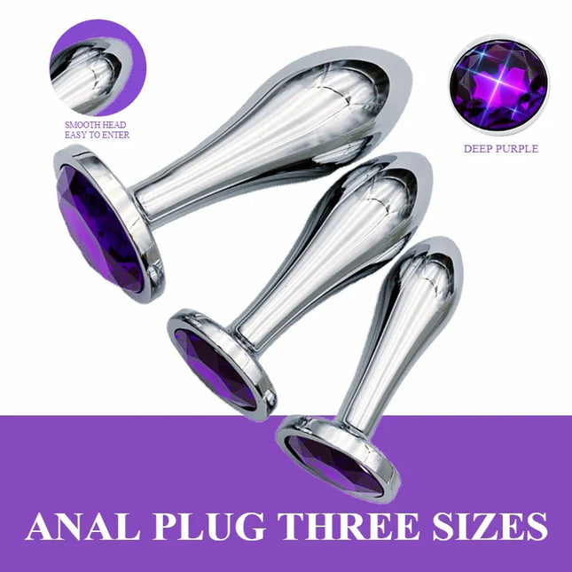 Metal Drop Anal Plug For Women Stainless Steel Three Sizes Jewel Base Butt Plug G-spot Massage Adult Sex Toys Male/Female Gay