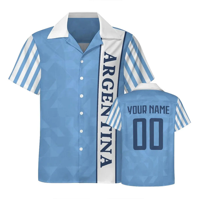 Argentina Summer Hawaiian Shirt for Men, Custom Casual Short Sleeve Cuban Collar Button Down Vintage Shirt for Vacation & Daily