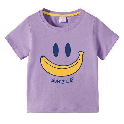 Cute Smiling Banana Kids Short Sleeve T Shirts Boys Girls Same Style Cartoon Casual Tees Comfortable Children Clothing