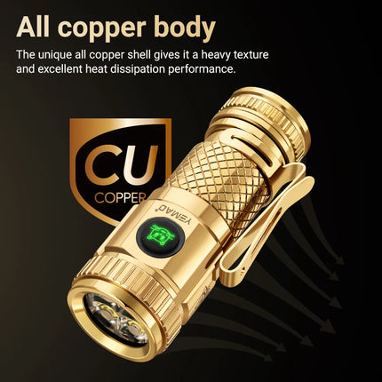 1200lm Mini Flashlight EDC Torch with 4* LEDs and Red Flash Aux LED Copper Metal Pen Flashlight with Magnetic Base Emergency