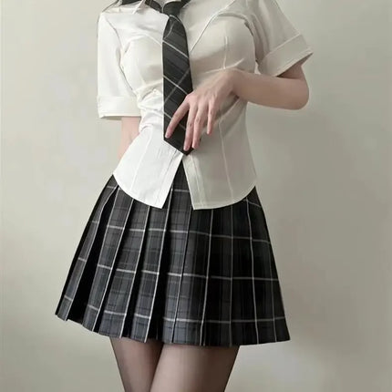 Summer Pure White Shirt JK Uniform Waist-Fitted Slims Smooths Your Silhouette Women's Japanese Preppy Styles Short Sleeves White