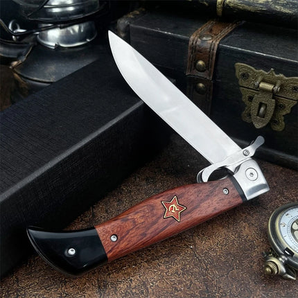 Russian NKVD EDC Hunting Pocket Folding Knife 440c Blade Wood Handle Camping Hunting Outdoor Knife with Leather Sheath