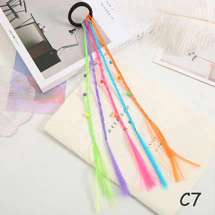 Synthetic Kids Colorful Wig Ponytail Headbands Rubber Bands Small Braids Hair Extension Hair Band Headwear Kids Hair Accessories
