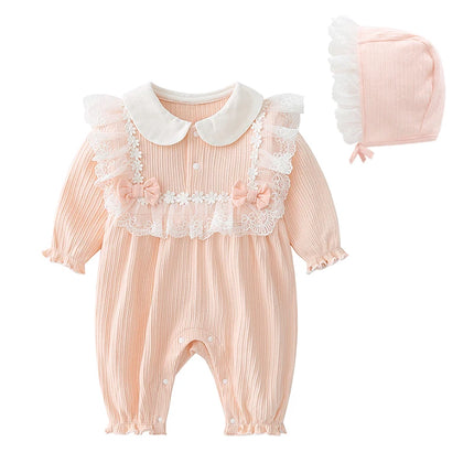 Ink Painting Newborn Baby Girl Jumpsuits Cotton Toddler Girls Onesie Clothes for Spring Autumn Infant Rompers +Hats