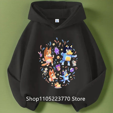 Bluey Kids Hoodie Autumn Winter Cartoon Printed Sweatshirt Cozy Pullover Casual Top for Boys Girls