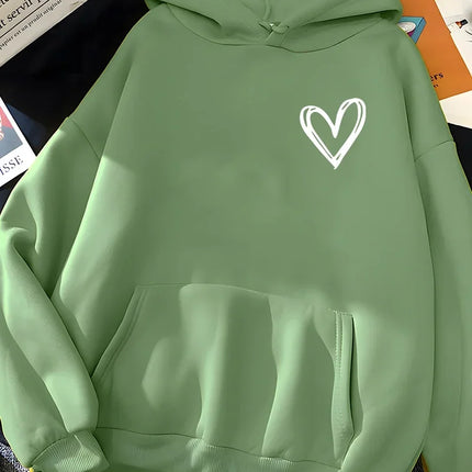 Hirsionsan Simplic Heart Print Women Sweatshirt Soft Casual Loose Vintage Female Hoodies 2024 Winter Warm Fleece Student Tops