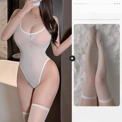 Backless Sexy Tight Women's Bodysuit See Through Elasticity Women High Cut Thong Bodysuit Stretch Bodysuits Sexy Open Crotch