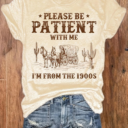 Please Be Patient With Me Women's Tee - Vintage 1900s Western Cactus Graphic White Top