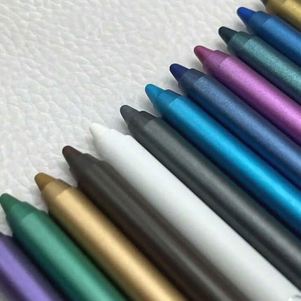 12 Colors Glitter Shimmer Eyeliner Pencil Set Long-Wearing Waterproof Smooth Application Blue Tone Pearlescent Eye Liner