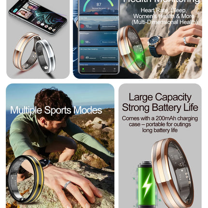 2026 Smart Ring Women Men Super narrow 6.3mm Heart Rate Health Stress measurement Monitor IP68 Waterproof Fashion Sports Rings