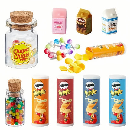 Dollhouse Miniature Drink Food Potato Chips Bottles Lollipops Jar with Lollipops Kid Gift Gnome Decoratio Access Kitchen Scene