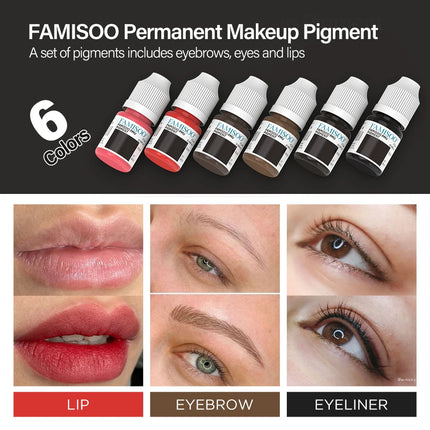 FAMISOO Professional Permanent Makeup Machine Kit Tattoo Machine For Eyebrows Eyeliner Lip Body Tattoo With 6PCS Pigment Needle