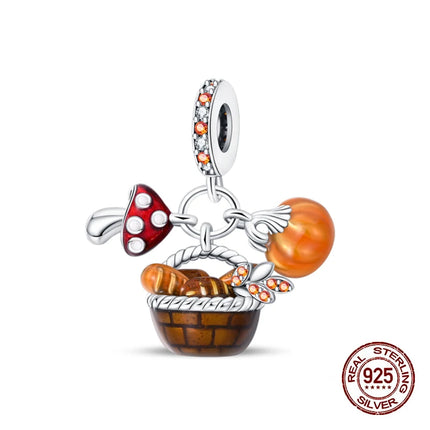 Autumn New 925 Sterling Silver Brown Maple Leaf Pumpkin Bee Charms Bead Fit 3mm 925 Original Bracelets DIY Jewelry Warm Gift