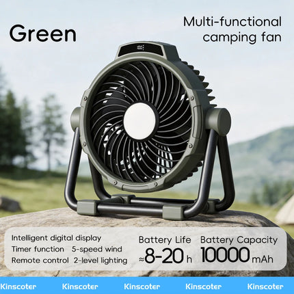 Portable  6 in 1 Outdoor Camping Fan 10000mAh Wireless Tent Rechargeable Fan 5 Speed Air Circulators Light Hook Remote Control