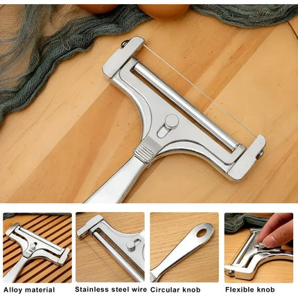 Cheese Cutter,manual Cheese Slicer with A Set of 4 Spare Wires,butter knife, Stainless Steel, Casters, Adjustable Thickness