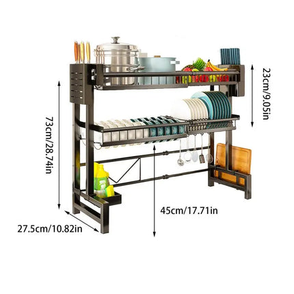 2 Tier Drainer Expandable Kitchen Sink Shelf Countertop Dish Organizer Sink Dish Rack Dish Rack With Chopstick Cylinder