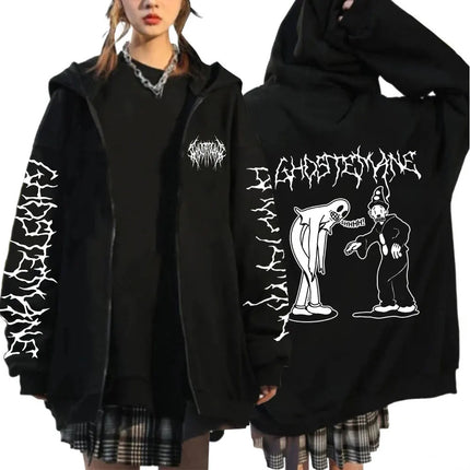 Limited Ghostemane Zipper Hoodie Graphic Print Hoodies Metal Rock Gothic Zip Up Hooded Sweatshirts Harajuku Streetwear Coats