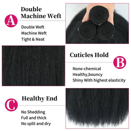 Kinky Straight Human Hair Bundles Brazilian Yaki Straight Hair Extension Virgin Human Hair Weave 1/3/4 Bundle For Quicky Weaving