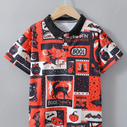 Creative Cartoon Motifs Print Boy's Polo Shirts Kids Casual Short Sleeve Lapel Breathable Children's Summer Outdoor Daily Tops