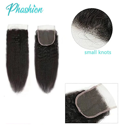 Phashion 7x7 6x6 Kinky Straight Lace Frontal Closure Pre Plucked Transparent Yaki 4x4 5x5 Closure 100% Remy Human Hair For Women