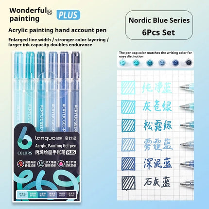 Languo 6 Colors Acrylic Painting Handbook Pens Multi-Color Gel Pen Student Neutral Pen Writing Marker Stationery