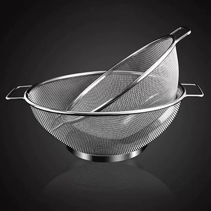 Stainless Steel Colander With Double Handle Food Pasta Strainer Basket With Self-draining Solid Ring Base Fine Mesh Filter
