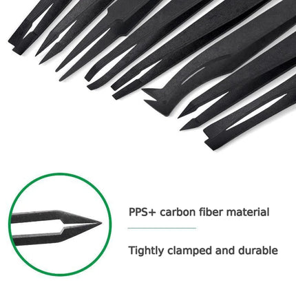 8pcs/Set Anti-Static ESD Plastic Tweezers Set Curved & Straight Forceps for Electronic PCB Repair Anti-Static Hand Tools