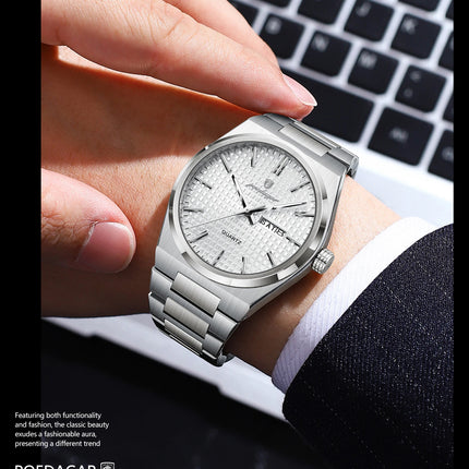POEDAGAR Original Men's Watch Date Week Waterproof Luminous Stainless Steel Watches For Men Business Men's Quartz Wristwatch Reloj