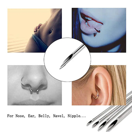 Sterile Disposable Tattoo 12g/14g/16g/18g Piercing Needles Navel Nipple Ear Nose Lip Stainless Steel Piercing Needles Kit Tool
