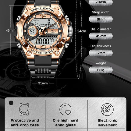 LIGE Men Military Watch Digital 50m Waterproof Wristwatch LED Quartz Clock Sport Watch Male Big Watches Men Relogios Masculino