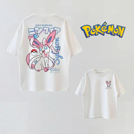 Summer Anime Pokémon Cosplay T-Shirt Cotton Short Sleeve Tops Casual Loose Retro T-Shirt Men Women Kids Family Matching Outfits