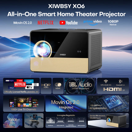 XIWBSY 2026 X06 50000Lumens Daylight Projector Full HD 1080P Laser TOF Focus Projector BT5.4 WiFi6 UHD Google TV Projector 4K