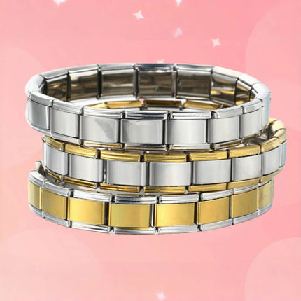 Italian Charm Link Stainless Steel Golden Bracelet for Woman Men DIY Making 9mm Bead Silver Color Retro Bangle Jewelry Wholesale