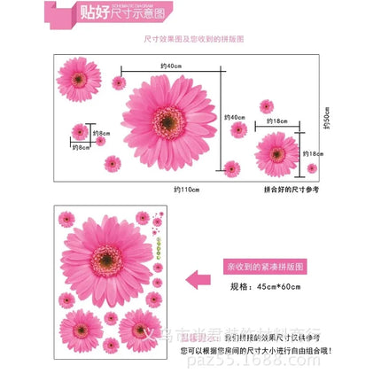 Daisy Flower Living Room Vinyl 3D Wall Stickers Window Decor Bedroom Wall Decals Sticker