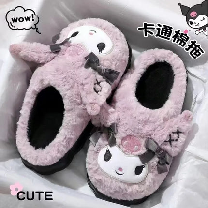 Hot Kuromi Cotton Slippers For Women'S Autumn And Winter Shoes Home Anti Slip Cute Cartoon Cotton Shoes Thickened Slippers Xmas