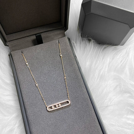 Luxury sliding lucky bead necklace with 925 stainless steel three-diamond pendant, women's jewelry.