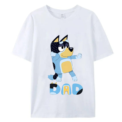 Blueys Bingo Dad Mom T-Shirts Cute Cartoon Tops Summer Parent-child Clothing Adult Anime Figure Black White Tee Family Clothes