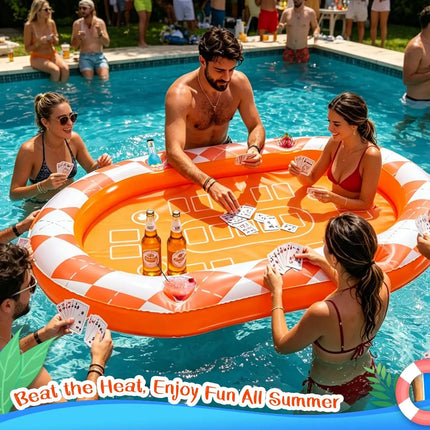 Oversized 53×38in Inflatable Floating Card Table with Waterproof Poker, Fast Inflate Portable Water Toy, Ideal Pool Party Gift